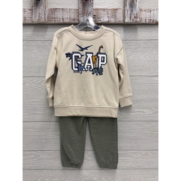 GAP Other - Gap Kids Boys 2 Piece Dinosaur Sweatshirt Jogger Pant Set 3T Cream Olive NEW